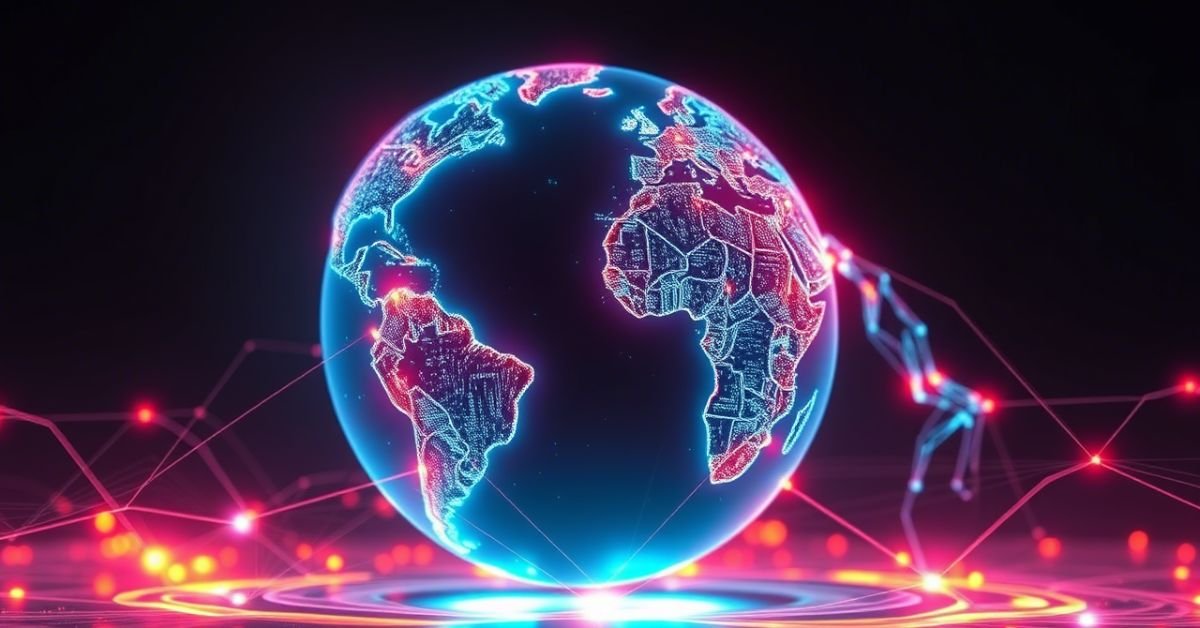 Digital world globe with network connections representing technology, data, and the internet; answering what is DNS with a global perspective.