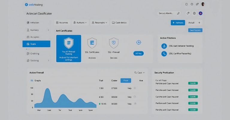 Web hosting dashboard displaying firewall and SSL certificate settings, helping secure your website from hackers with advanced security tools.